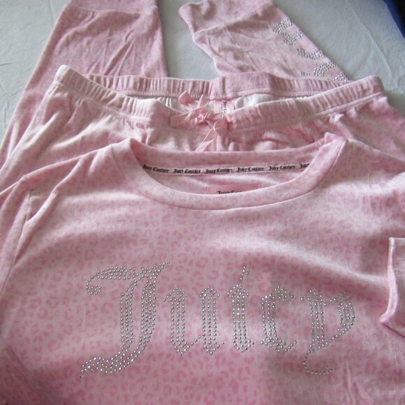 JUICY COUTURE XL SLEEPWEAR 2PC PAJAMA SET RHINESTONES CHEETAH PRINT - Picture 1 of 11